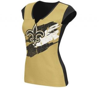 NFL New Orleans Saints Womens Face Paint Split Neck T Shirt