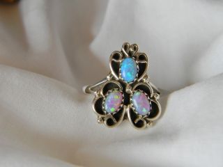 sterling silver Navajo ladies ring 3 pieces pink and blue fire opals