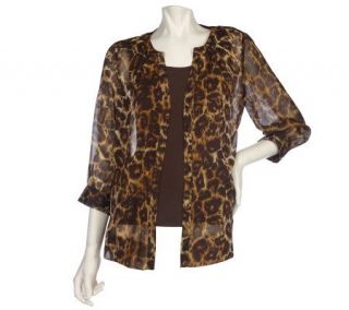 Motto Button Front Animal Print Blouse with Knit Shell —