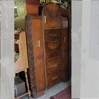  /Antique Art Deco Waterfall Armoire Dressing Cabinet w/Desk & Drawers