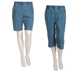 Denim & Co. Set of Denim Classic Waist Shorts and Pedal Pushers 