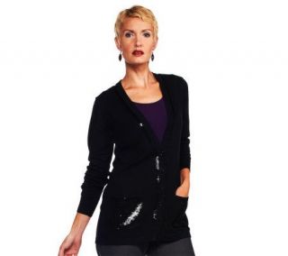 Joan Rivers Boyfriend Cardigan with Sequin Accents   A226574