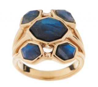 Three Row Faceted Labradorite Doublet Ring 14K Gold —