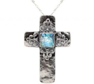 Or Paz Sterling Roman Glass Cross Necklace —