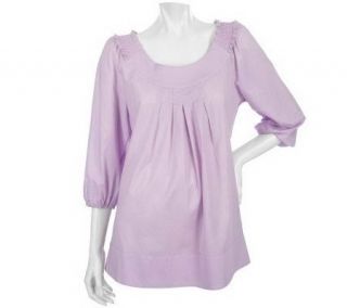 Motto 3/4 Sleeve Tunic with Shoulder Smocking —