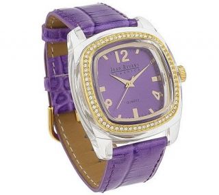 Joan Rivers Radiant Dial Glossy Leather Strap Watch —
