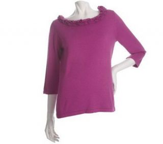 Dialogue Silk Cotton Cashmere Tunic with Ruffle Neckline —