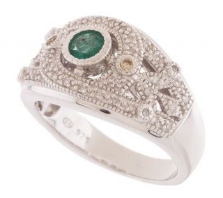 AffinityDiamond 1/7 ct tw and 0.20 ct Emerald Sterling Ring — 