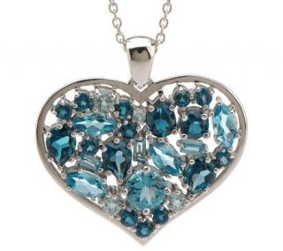 70 ct tw Shades of Blue Topaz Sterling Heart Pendant with Chain
