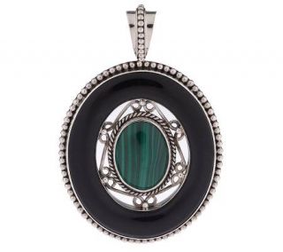 Artisan Crafted Sterling Onyx and Malachite Oval Pendant   J151771