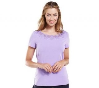 Isaac Mizrahi Live Knit Top with Lace Trim Detail —