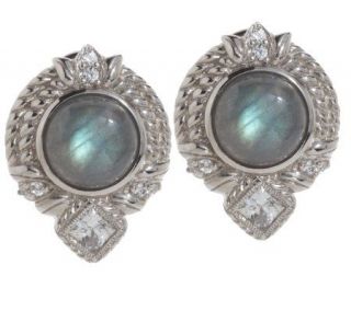Judith Ripka Sterling Diamonique & Labradorite Button Earrings