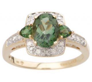 25 ct tw Olive Apatite 3 Stone and Diamond Accent Ring, 14K — 
