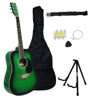 Crescent Pro 41 Full Size Combo Pack Adult Green Acoustic Guitar