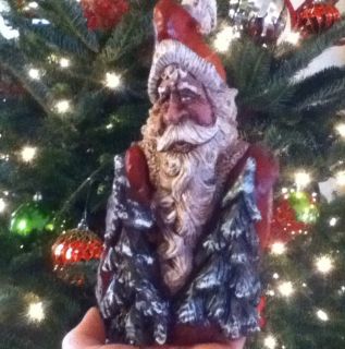  Carved Santa with Two Carved Trees from Rustic Cottonwood Bark