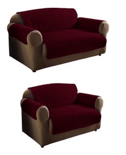 2pc Burgundy Soft Micro Suede Couch Sofa Loveseat Pet Furniture Slip