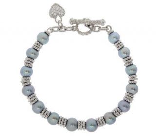 Judith Ripka Sterling Small Cultured Pearl and Rondel Toggle Bracelet 
