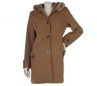 George Simonton Fully Lined Hooded Coat with Faux Fur Trim   A218182