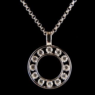 Clear Crislu Sterling Platinum Circle Necklace with Clear CZ Floating