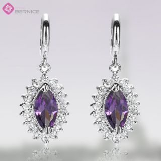 Fashion Lady Jewelry Purple Amethyst White Gold GP Hoop Drop Earrings