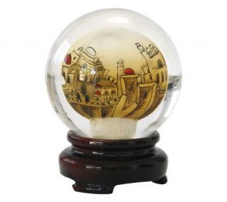 Copa Judaica Golden Jerusalem Crystal Paperweight & Stand —