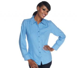Denim & Co. Long Sleeve Striped Flannel Big Shirt —