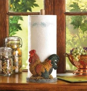 Country Red Rooster Kitchen Countertop Paper Towel Holder Resin Wood