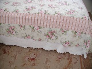 Cottage Chic Pink Large Shabby Cabbage Roses on Natural Ground Quilt F