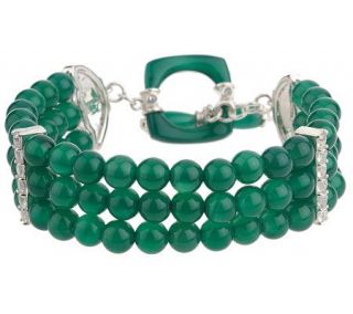 Smithsonian Green Agate & White Topaz Sterling 8 Bracelet —