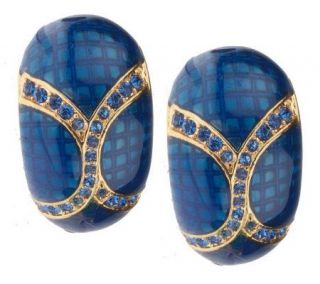 Joan Rivers Enamel and Crystal J Hoop Clip Earrings —
