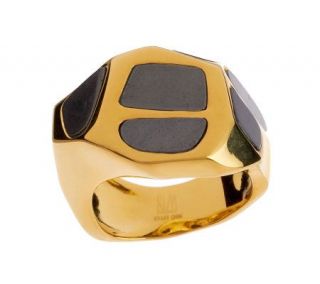 RLM Studio Brass & Hematite Inlay Carved Nugget Ring —