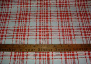 YARDS RED WHITE VINTAGE PLAID PRINT COTTON FABRIC SEWING CRAFT