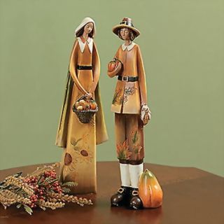 Pilgrims & Indian Couples Statues Thanksgiving Centerpiece Autumn Fall
