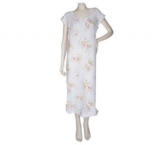 Carole Hochman Damask Floral 100% Cotton Flutter Sleeve Gown