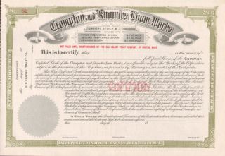 Crompton Knowles Loom Works Worcester MA Stock Share