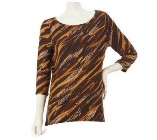 LOGO by Lori Goldstein Feather Print Knit Top with High Low Hem