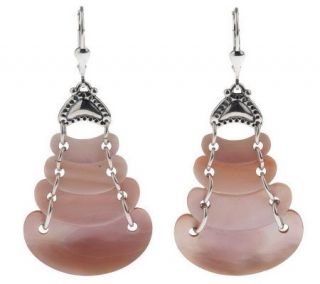 Smithsonian Carved Mother of Pearl Sterling Dangle Earrings — 