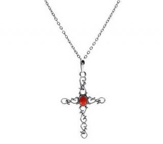 American West Gemstone Sterling Large Cross Pendant with Chain