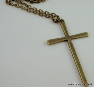 Large Cross Pendant Necklace Vintage Bronze Gold Big Boho Huge Simple