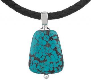 Trapezoid Turquoise Pendant w/ Leather Cord Necklace —