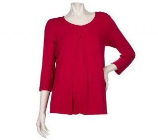 Susan Graver Rayon/Spandex Scoop Neck Knit Top with Front Pleat