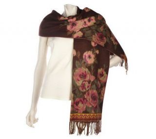 Accessories First Rose Border Wrap with Fringe Detail —