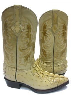  Tan Leather Crocodile Tail Ostrich Quill Cowboy Boots Western