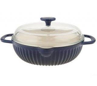 Technique Ribbed Enamel Cast Iron 10 Everyday Pan w/Glass Lid