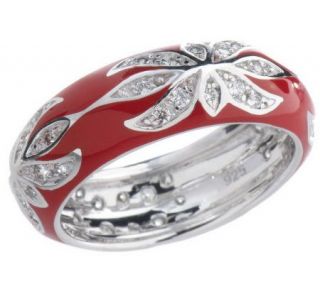 Hidalgo Diamonique Sterling Enamel Floral Band Ring —