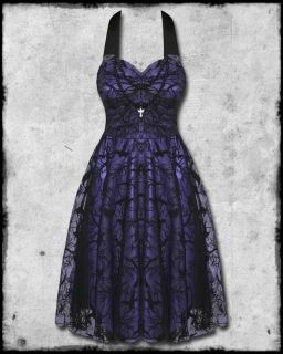 Hell Bunny Black Purple Crow Goth Lace Prom Party Dress