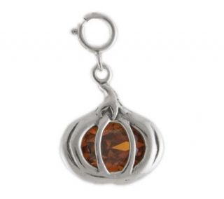 Sterling Pumpkin Charm with Orange Cubic Zirconia Accent —