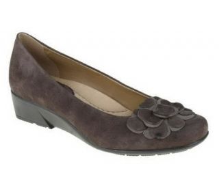Earth Brushcherry Leather Suede Flats with Flower Detail —