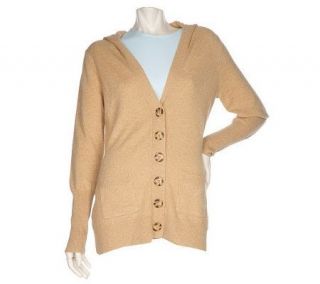 Precious Fibers 2 Ply Cashmere Hooded Cardigan with Pockets — 
