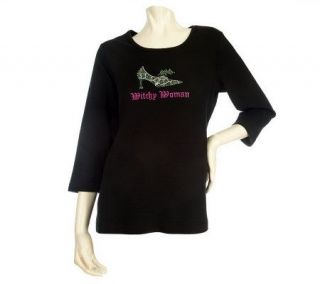 Quacker Factory 3/4 Sleeve Halloween Party Girls T shirt —